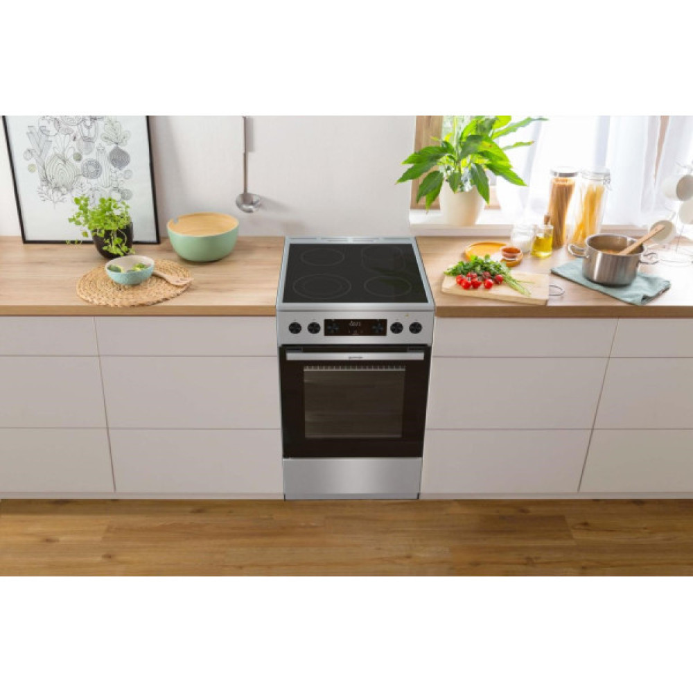 Плита Gorenje електрична склокерамічна, 70л, 50x60см, дисплей, приготування з паром, програматор, нерж