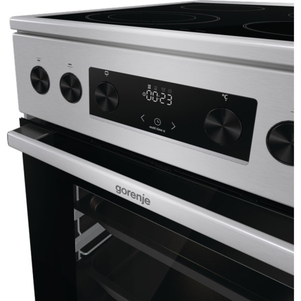 Плита Gorenje електрична склокерамічна, 70л, 50x60см, дисплей, приготування з паром, програматор, нерж