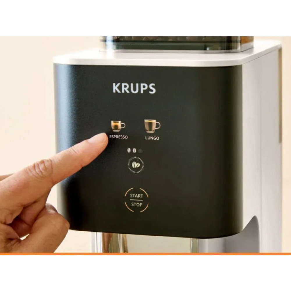 Кавомашина Krups Coffee Crush, 1.8л, зерно, ОLED дисплей, авторецептів - 2, метал, чорно-бежевий