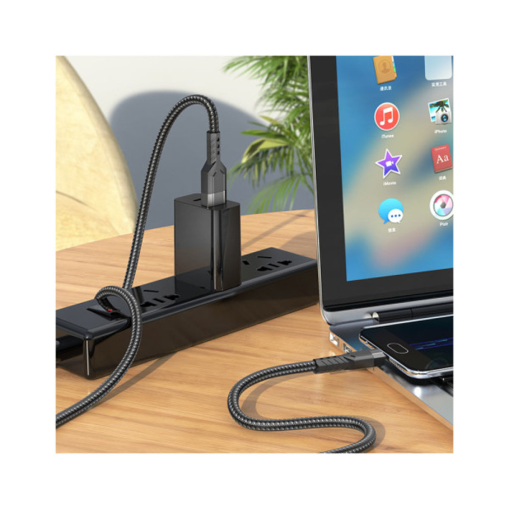 Дата кабель USB 2.0 AM to Micro 5P 1.2m 2.4A nylon aluminum U110 black HOCO (6931474770585)