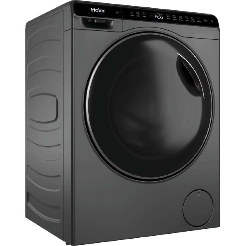 Пральна машина Haier фронтальна, 5кг, 1200, A, 42.3см, дисплей, інвертор, люк чорний, Wi-Fi, висота 70см, cріблястий