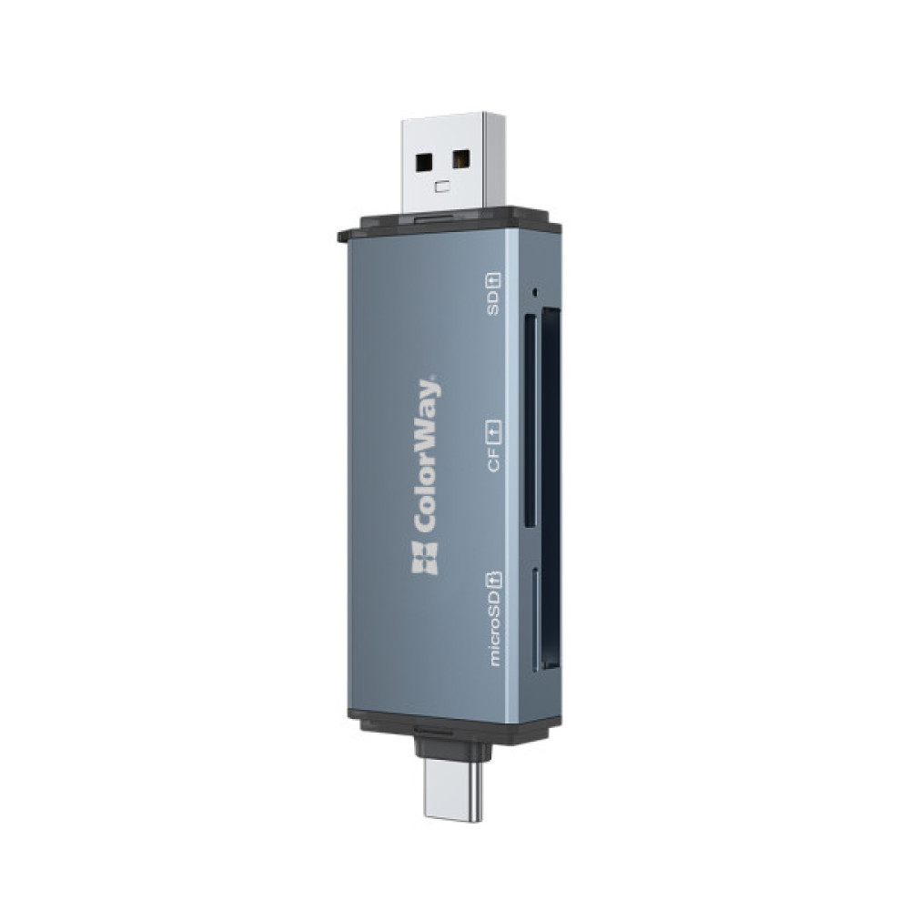 Зчитувач флеш-карт ColorWay USB 2.0/USB-C to CF/SD/MicroSD (CW-CR-01)