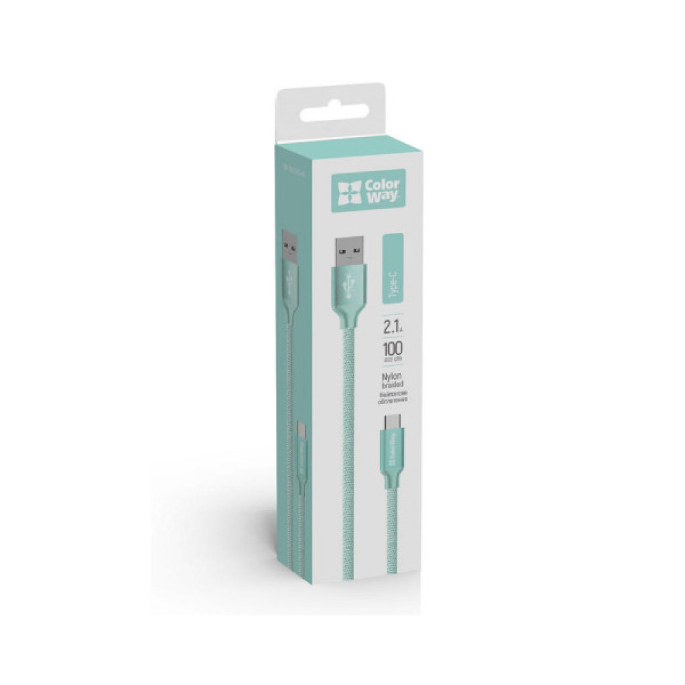 Дата кабель USB 2.0 AM to USB-C 1.0m mint ColorWay (CW-CBUC003-MT)