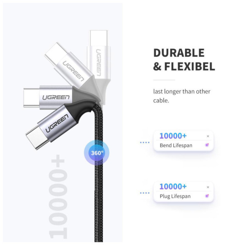 Дата кабель USB-C to USB-C 0.5m 3A 60W US261 black/gray Ugreen (50149)