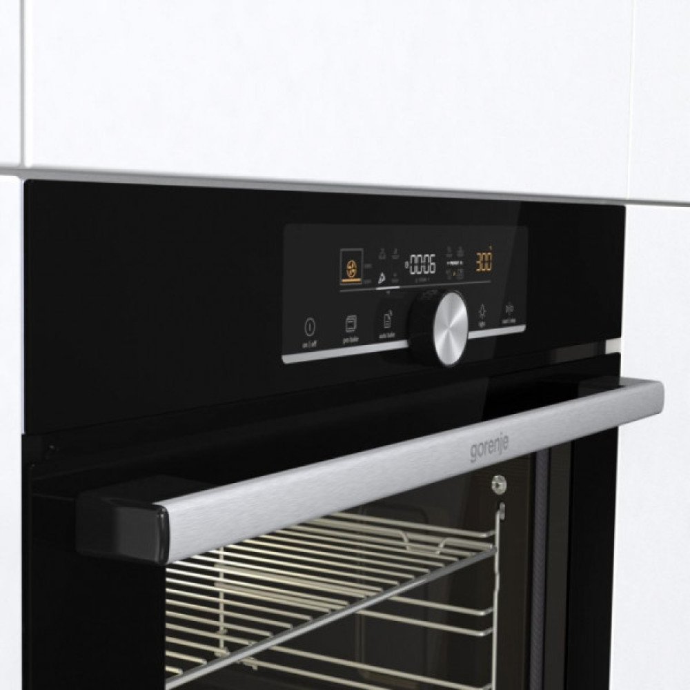 Духова шафа Gorenje духова електрична, 77л, A+, дисплей, піроліз, чорний