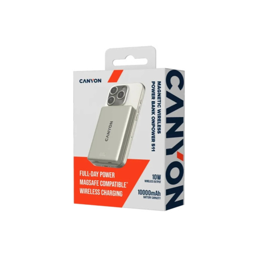 Батарея універсальна Canyon 10000mAh OnPower 511 PD20W Magnetic wireless MagSafe Grey (CNS-CPB511G)