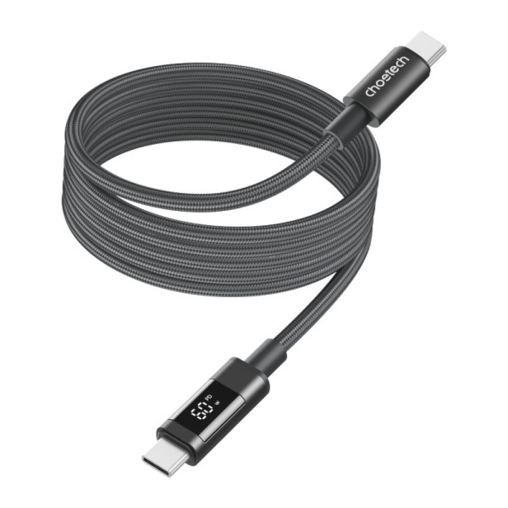 Дата кабель USB-C to USB-C 1.2m PD60W magnetic digital display nylon gray Choetech (XCC-1067-GY)