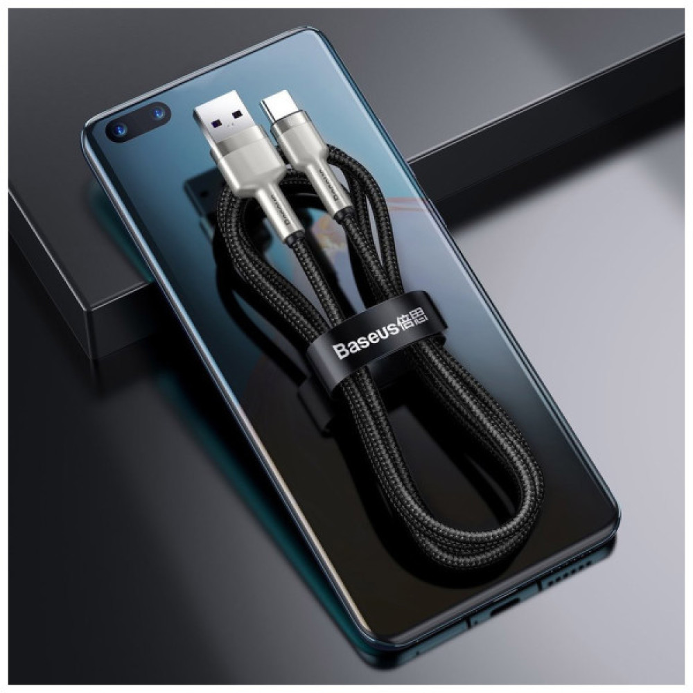 Дата кабель USB 3.1 AM to USB-C 0.25m 6.0A 66W Cafule Series Metal Black Baseus (CAKF000001)