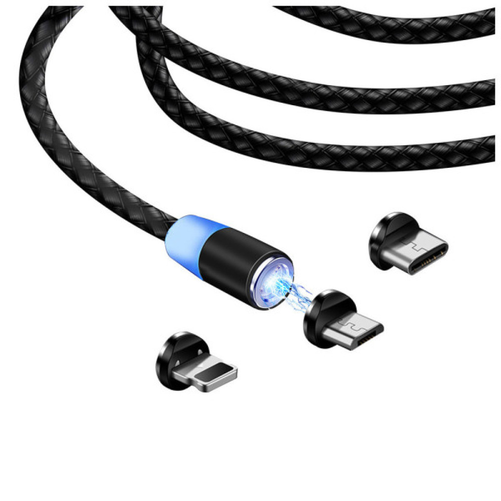 Дата кабель USB 2.0 AM to Lightning + Micro 5P + USB-C 1.0m Magnet only charge ColorWay (CW-CBUU020-BK)