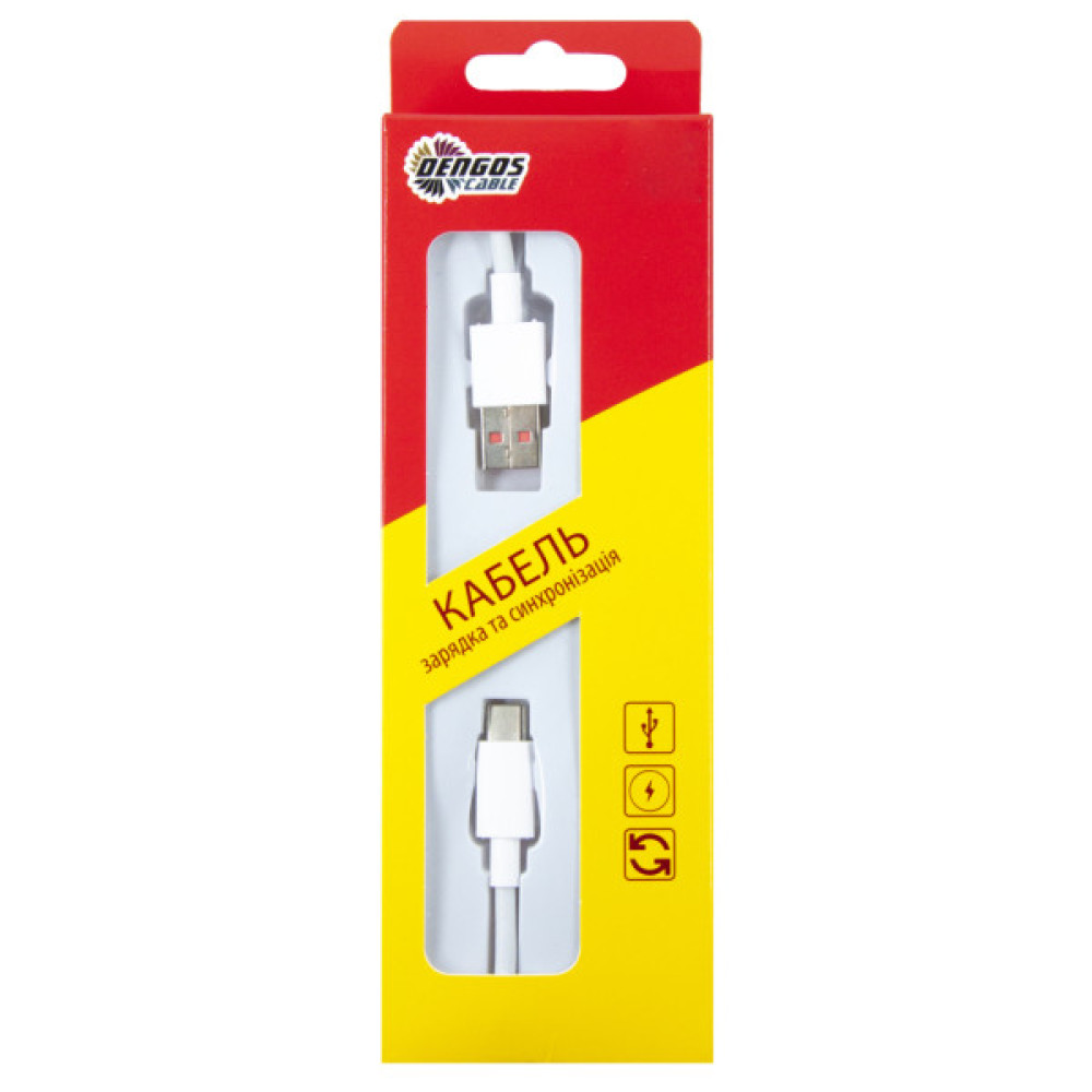 Дата кабель USB 2.0 AM to USB-C 1.0m 6A white Dengos (PLS-TC-6A-WHITE)