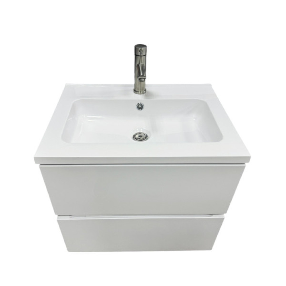 Набір для ванної кімнати, раковина, умивальник Adamant FLATE 60, штучний камінь, прямокут., з сифоном Click-Clack + змішувач