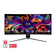 Монітор MSI 34" MAG 341CQP 2xHDMI, DP, USB-C, 2xUSB, QD-OLED, 3440x1440, 21:9, 175Hz, 0.03ms, sRGB 139%, CURVED, FreeSync, HAS, HDR400