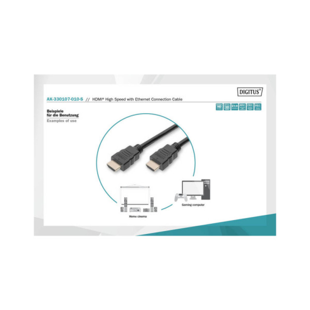 Кабель мультимедійний HDMI M to HDMI M 1.0m 4K Digitus (AK-330107-010-S)