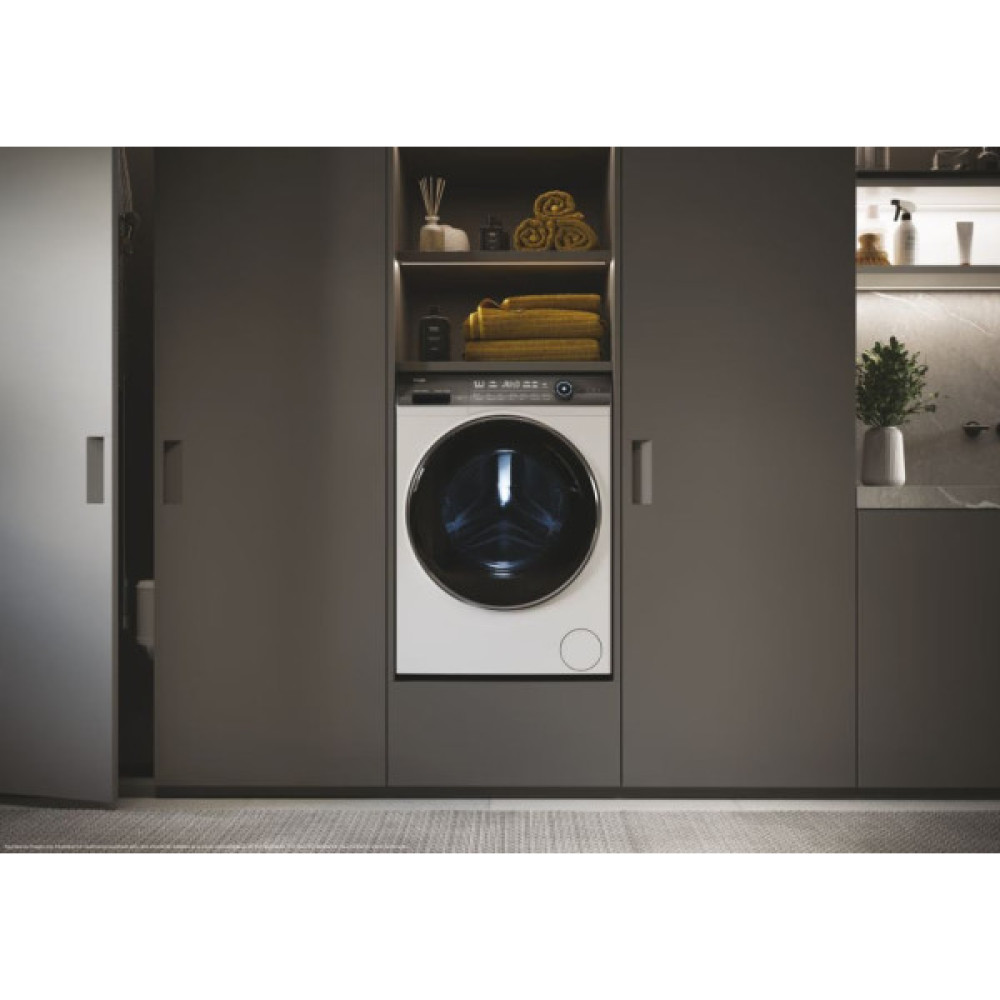 Пральна машина Haier фронтальна, 12кг, 1400, A+++, 60см, дисплей, пара, інвертор, люк чорний, прямий привід, білий