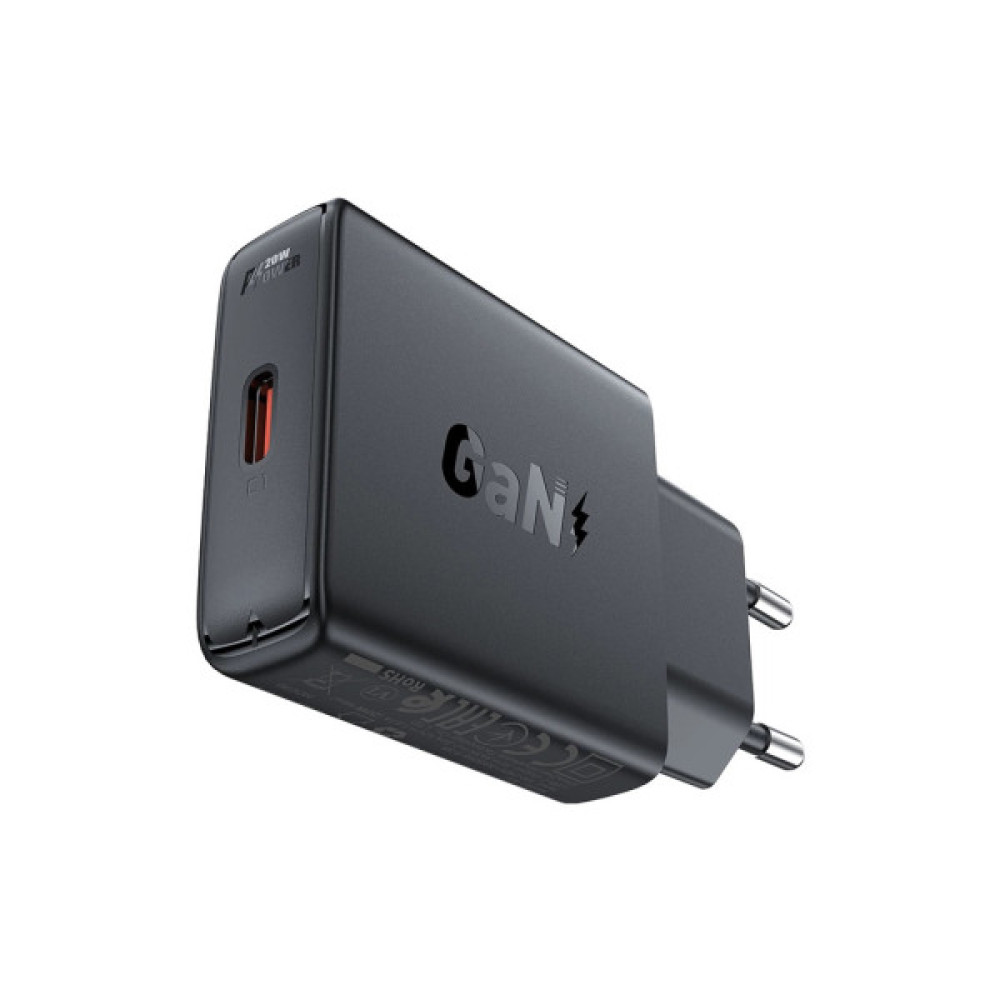 Зарядний пристрій Acefast A65 USB-C PD20W GaN ultra-thin Black (6974316282686)