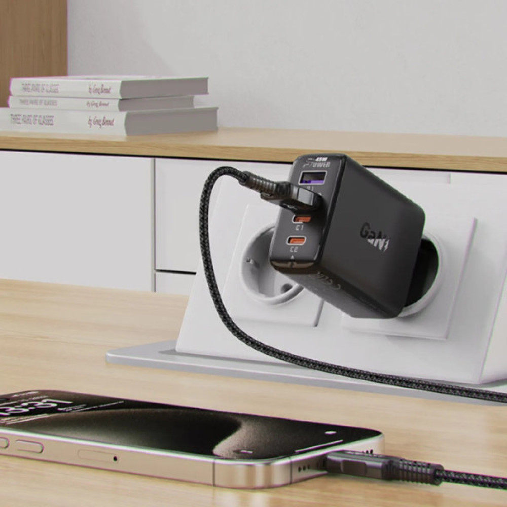 Зарядний пристрій Acefast 4xUSB 45W (2xUSB-C+2xUSB-A) Gan A61 Fast Charger Black (6974316282754)