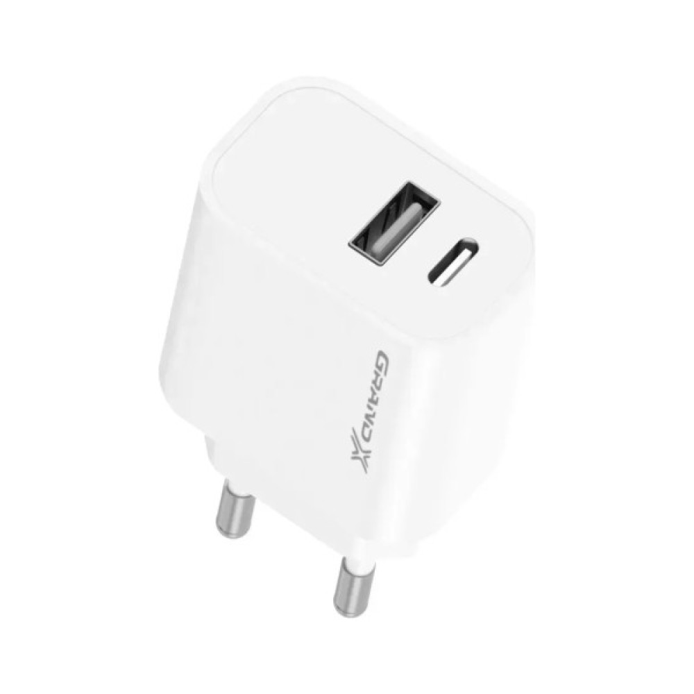 Зарядний пристрій Grand-X 1xUSB-C + 1xUSB 10.5W OCP white (CH-21W)