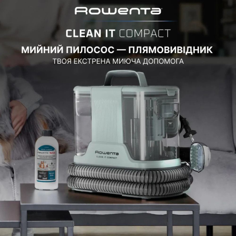 Пилосос Rowenta миючий Clean It Compact, 400Вт, конт пил -0,85л, вода -1,4л, 11500 Па, 4 насадки, зелений