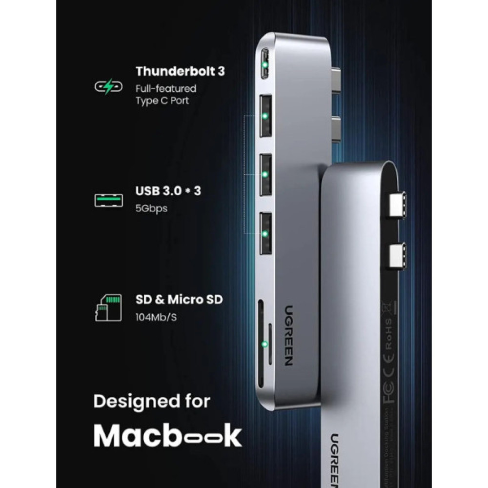 Концентратор Ugreen 2xUSB-C to 3xUSB 3.0 + SD/TF + PD CM251 gray (60560) Концентратор Ugreen 2xUSB-C to 3xUSB 3.0 + SD/TF + PD CM251 gray (60560)