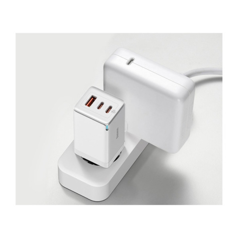 Зарядний пристрій Baseus 2xUSB-C 65W + 1xUSB GaN + cable USB-C to USB-C 100W 1.0m white (CCGP120202)