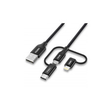 Дата кабель USB 2.0 AM to Lightning + Micro 5P + USB-C 1.2m MFI Choetech (IP0030-BK)