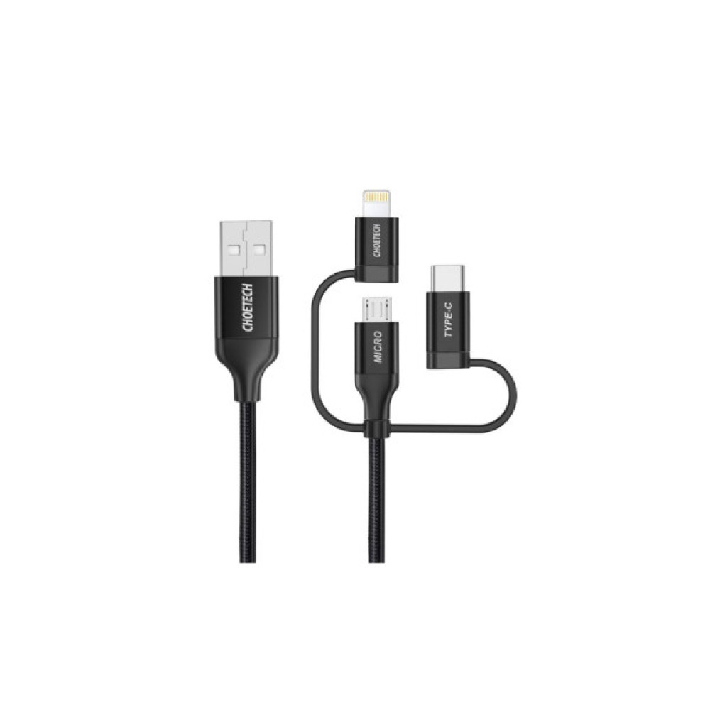 Дата кабель USB 2.0 AM to Lightning + Micro 5P + USB-C 1.2m MFI Choetech (IP0030-BK)