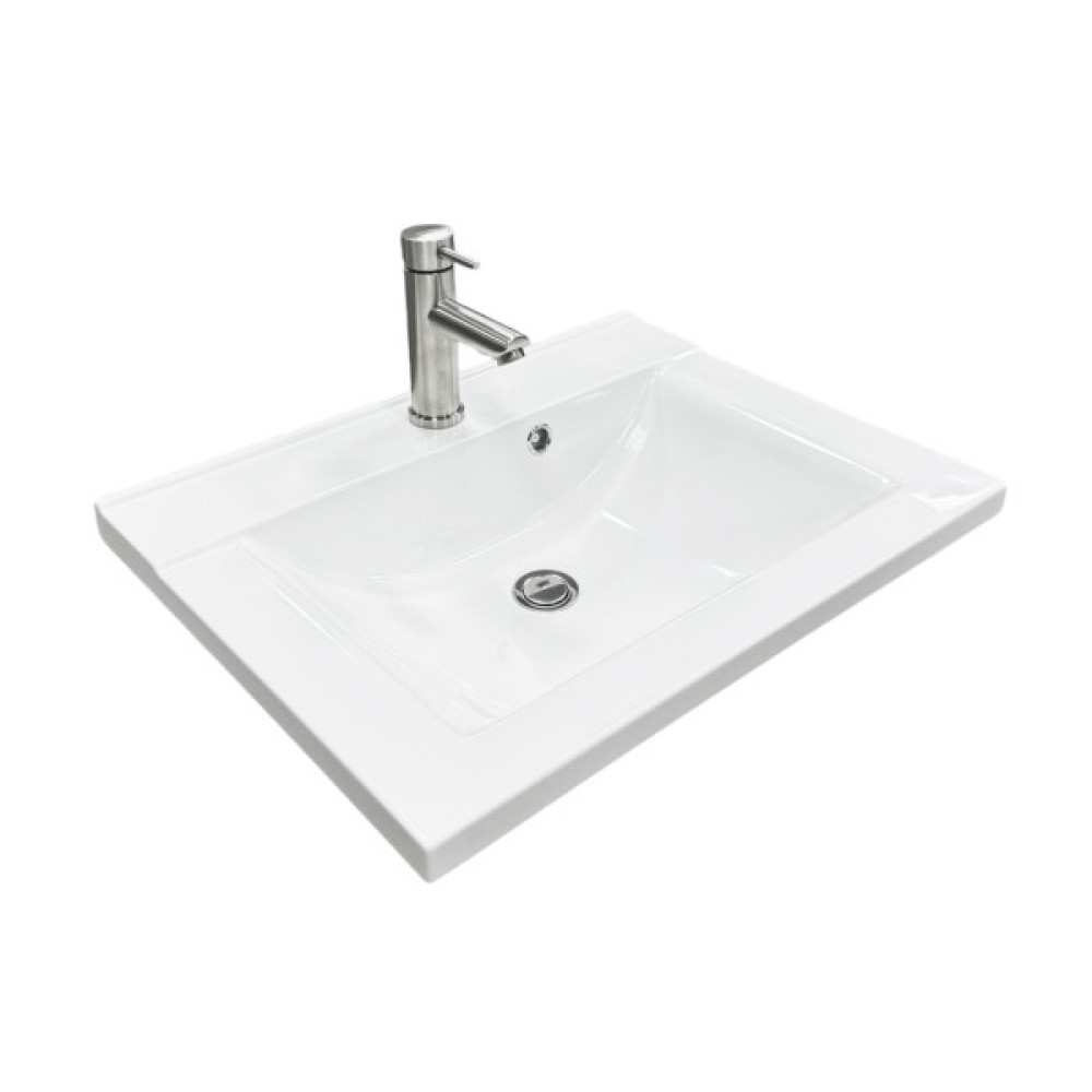 Набір для ванної кімнати, раковина, умивальник Adamant QUANTO 60, штучний камінь, прямокут., з сифоном Click-Clack + змішувач