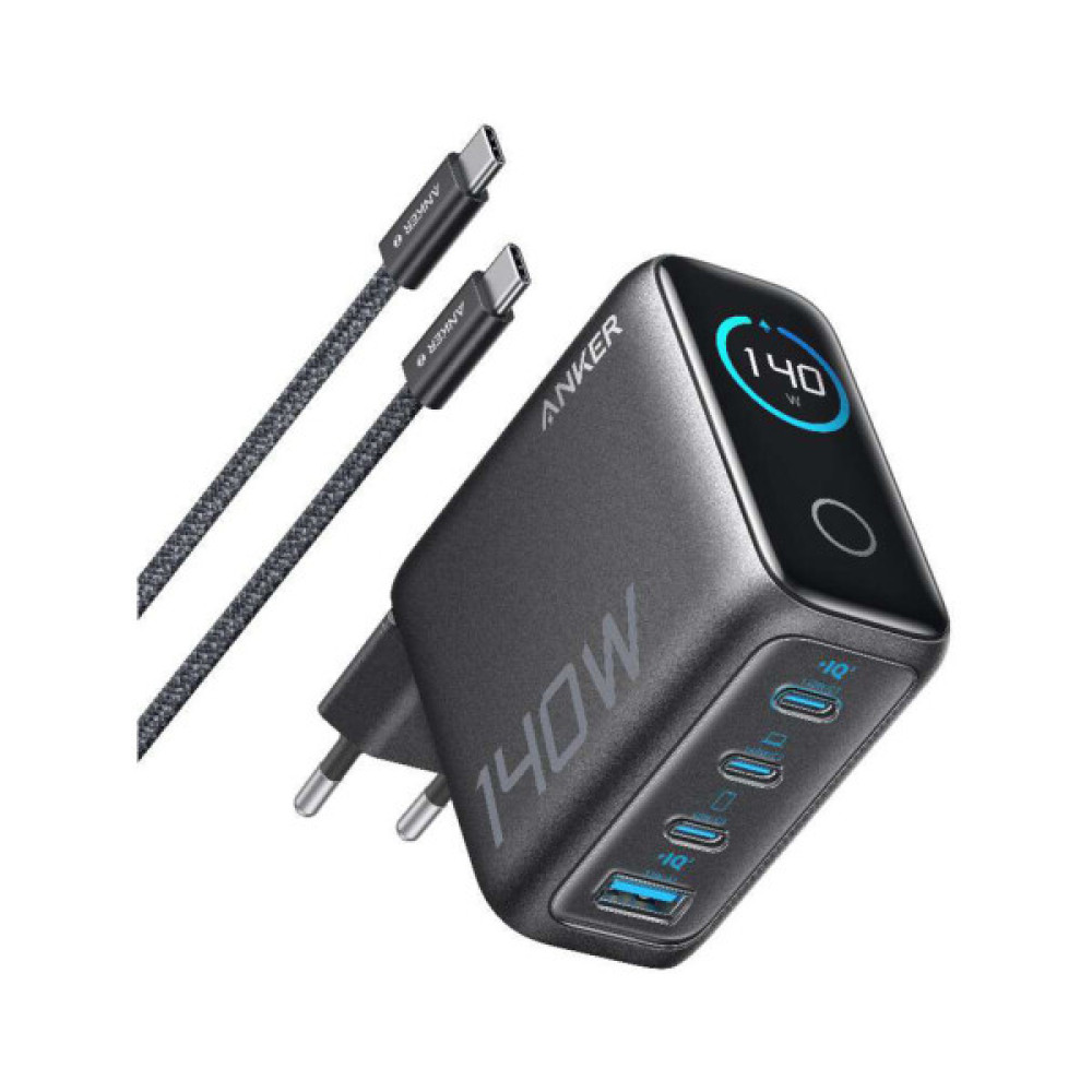 Зарядний пристрій Anker Laptop GaN 140W 3xUSB-C PD3.1 + USB-A + display + cable Black (B2697GZ1)