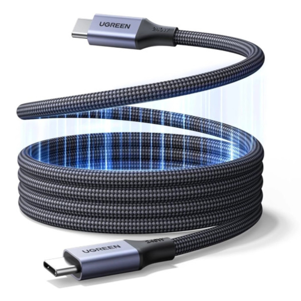 Дата кабель USB-C to USB-C 1.0m 240W 480Mbps braided black Ugreen (85973)