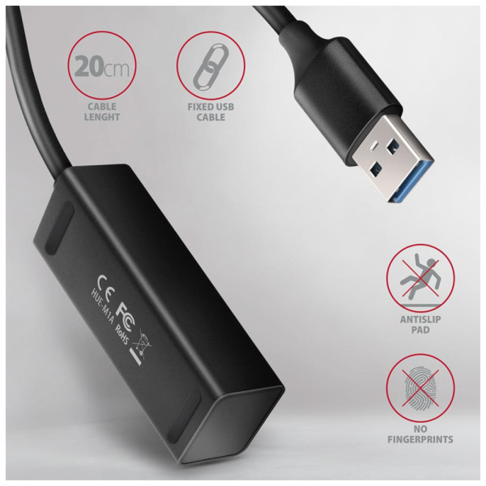 Концентратор AXAGON USB 3.1 to 4xUSB 3.0 0.2m black (HUE-M1A)
