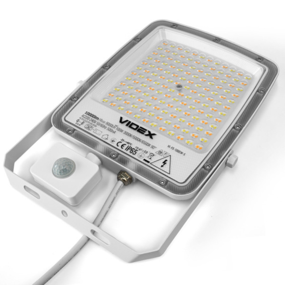 Прожектор Videx F5 100W 3000-5000-6500K з датчиком руху 230V White (VL-F5-100CW-S)