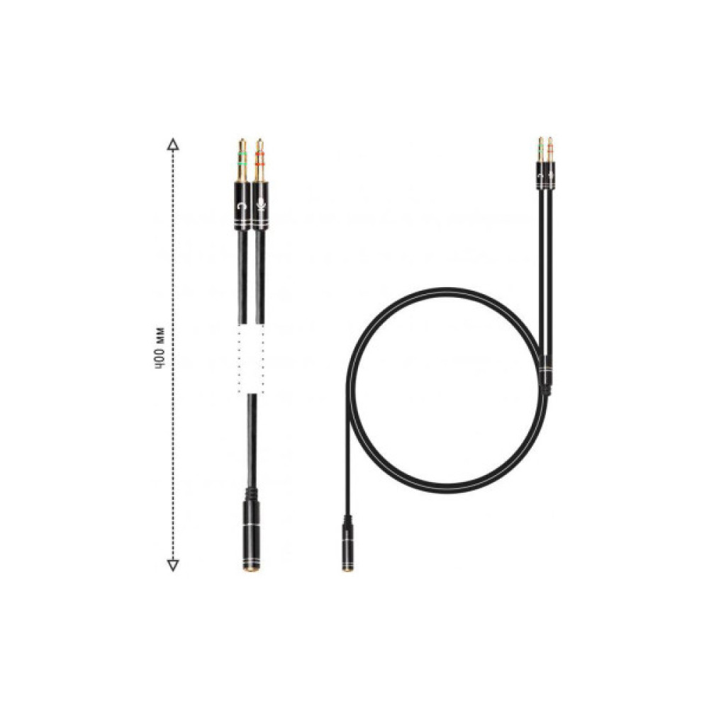 Кабель мультимедійний 3.5mm F to 2x3.5mm M 0.4m (4pin) black XoKo (AC-009)