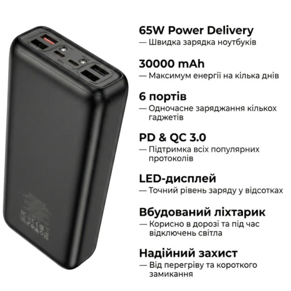 Батарея універсальна HOCO 30000mAh Apollo PD/65W QC/3.0 Black (DB81 / 714720)