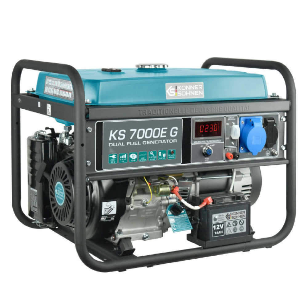Генератор газобензиновий Konner&Sohnen KS 7000E G, 230В, 5.5кВт, електростартер, 77.2кг