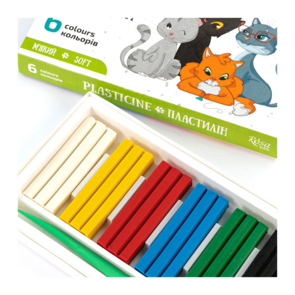 Пластилін Rosa Kids Cats, зі стеком, 6 кольорів 96 г (4823098541585)