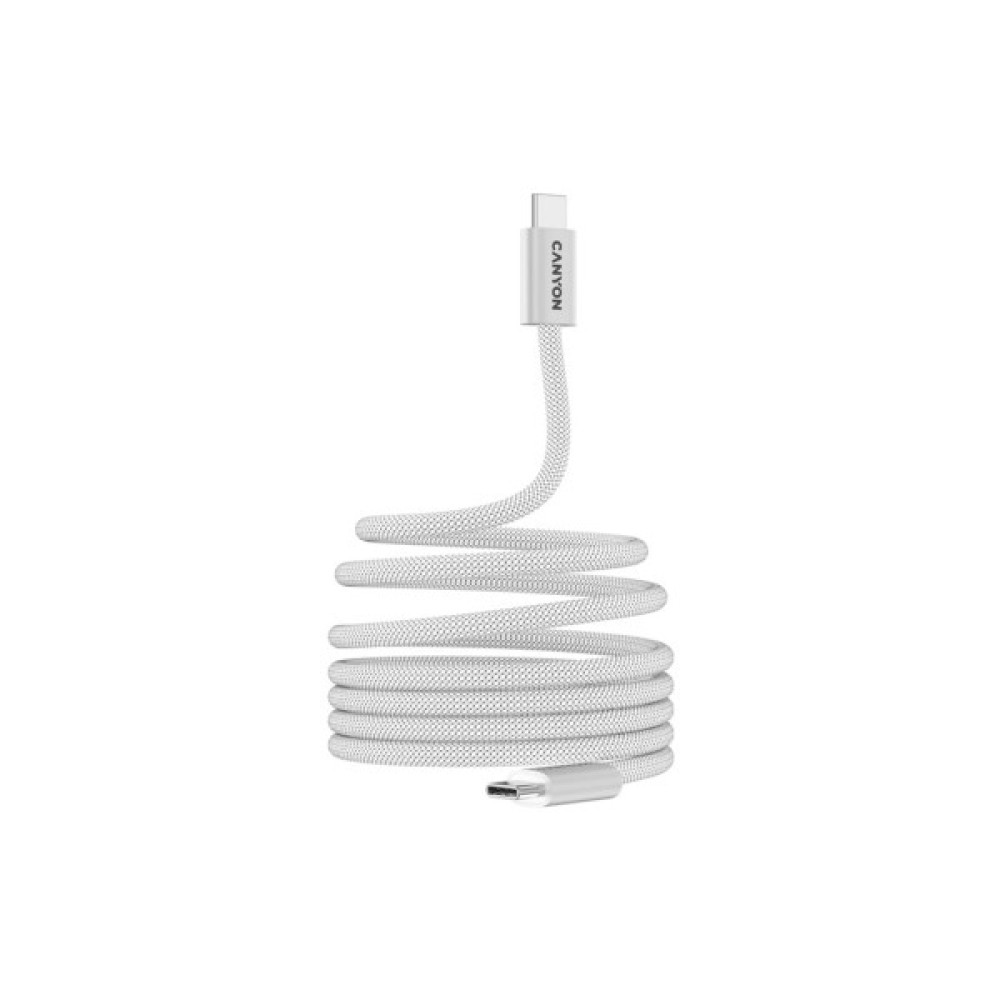 Дата кабель USB-C to USB-C 1.0m 60W Magnet Braided White Canyon (CND-CCMG60AB15W)