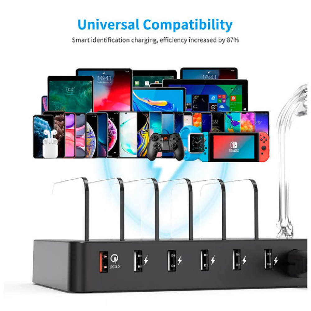Зарядний пристрій Choetech 6xUSB 68W Charing Station (6хUSB-A) 2xMicroUSB 2xLighting 2xUCB-C (Q3008-EU-BK)