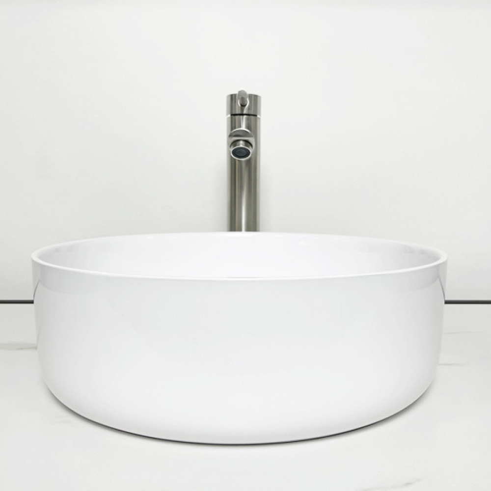 Раковина, умивальник Adamant ARENA, штучний камінь, кругла, без отвору для змішувача та переливу, 360х113мм, накладний, білий