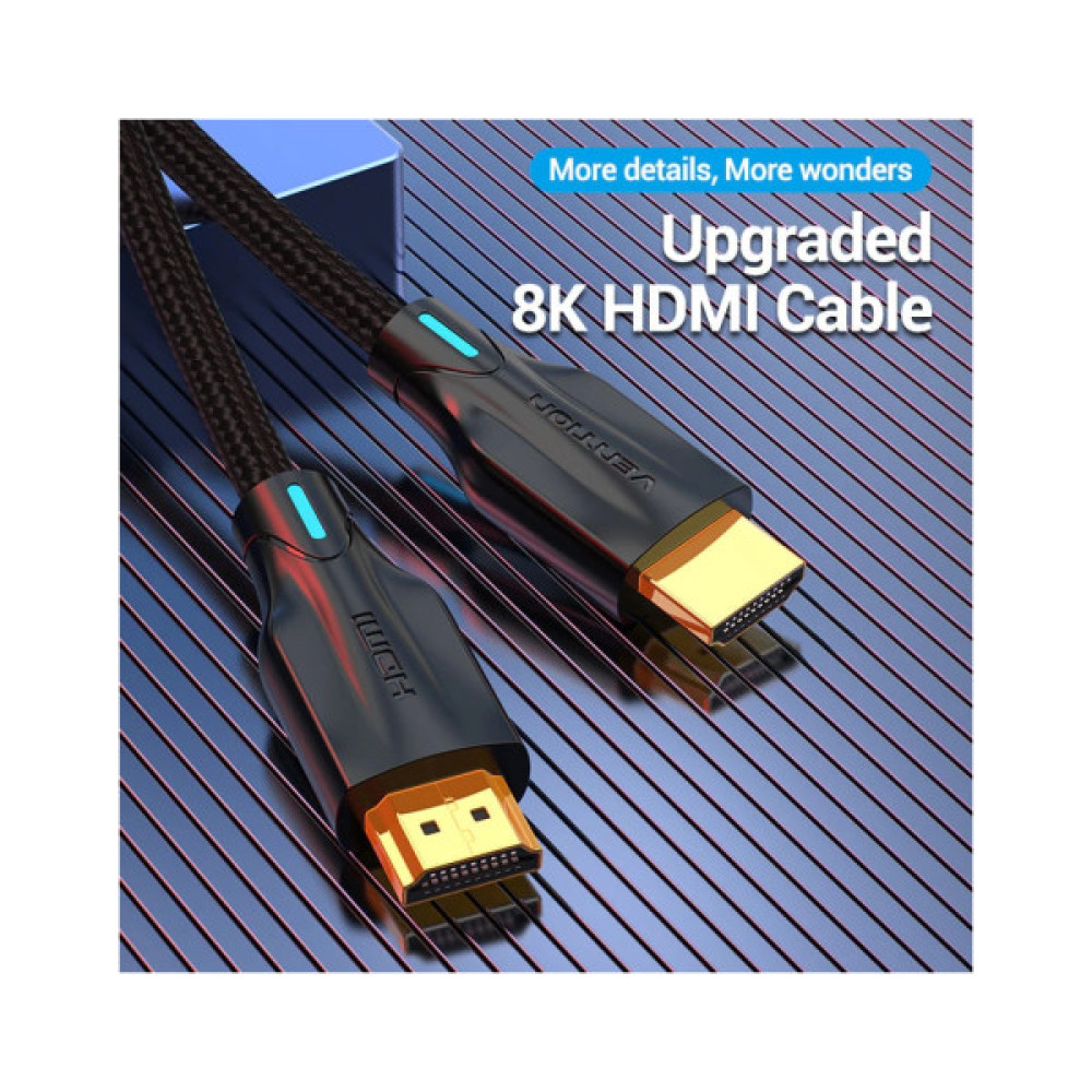 Кабель мультимедійний HDMI M to HDMI M 2.0m 8K60Hz cotton braided black Vention (AAUBH)
