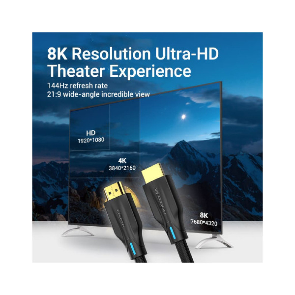 Кабель мультимедійний HDMI M to HDMI M 2.0m 8K60Hz cotton braided black Vention (AAUBH)