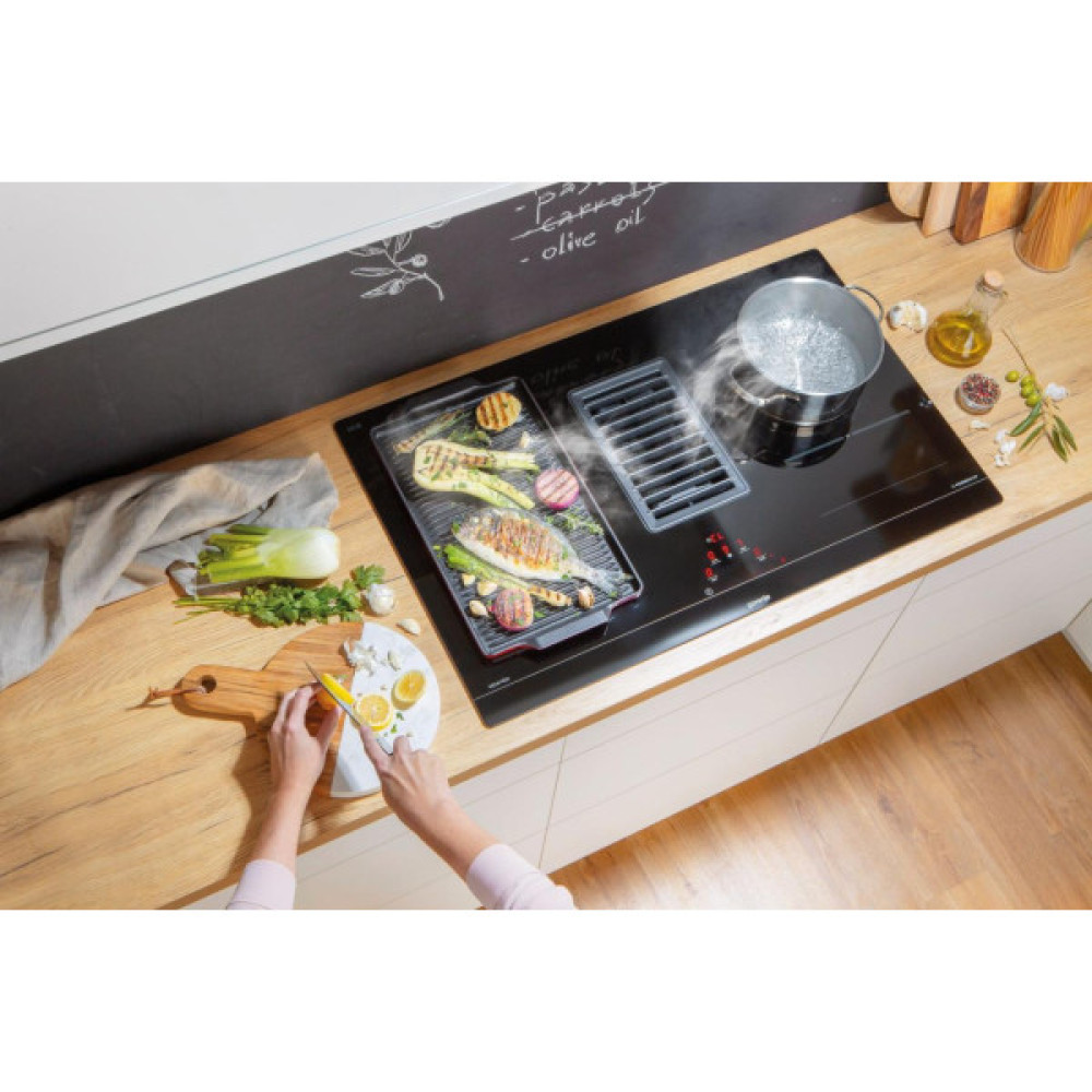 Варильна повверхня Gorenje індукційна, 83см, розширена зона, вбудована витяжка, 620м.куб/год, чорний