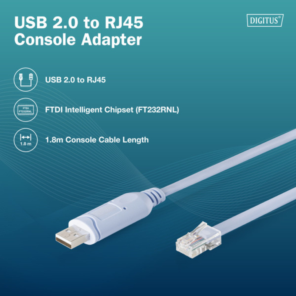 Адаптер DIGITUS USB 2.0 > RJ45 (M/M), FT232RNL, 1.8m