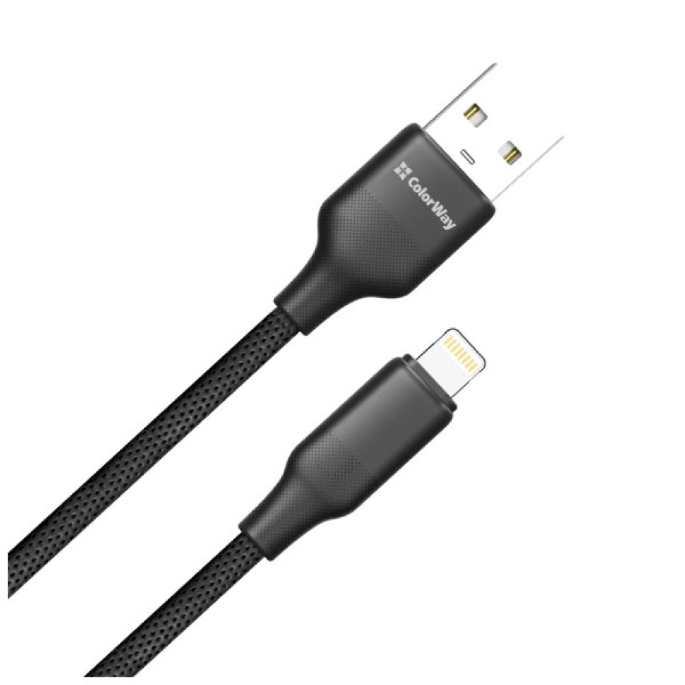 Дата кабель USB 2.0 AM to Lightning 1.0m 3A TPE embossed black ColorWay (CW-CBUL101-BK)