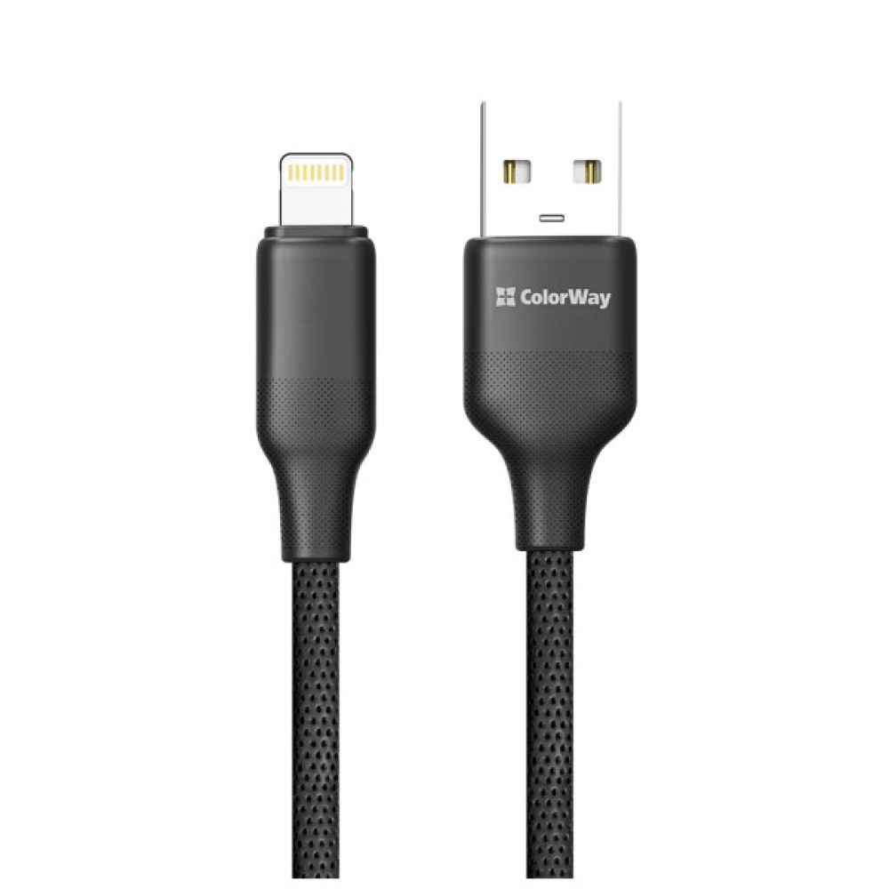 Дата кабель USB 2.0 AM to Lightning 1.0m 3A TPE embossed black ColorWay (CW-CBUL101-BK)