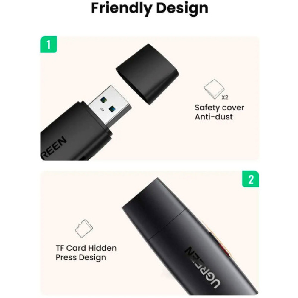 Зчитувач флеш-карт Ugreen USB-C + USB to TF/SD 3.0 CM304 black (80191)