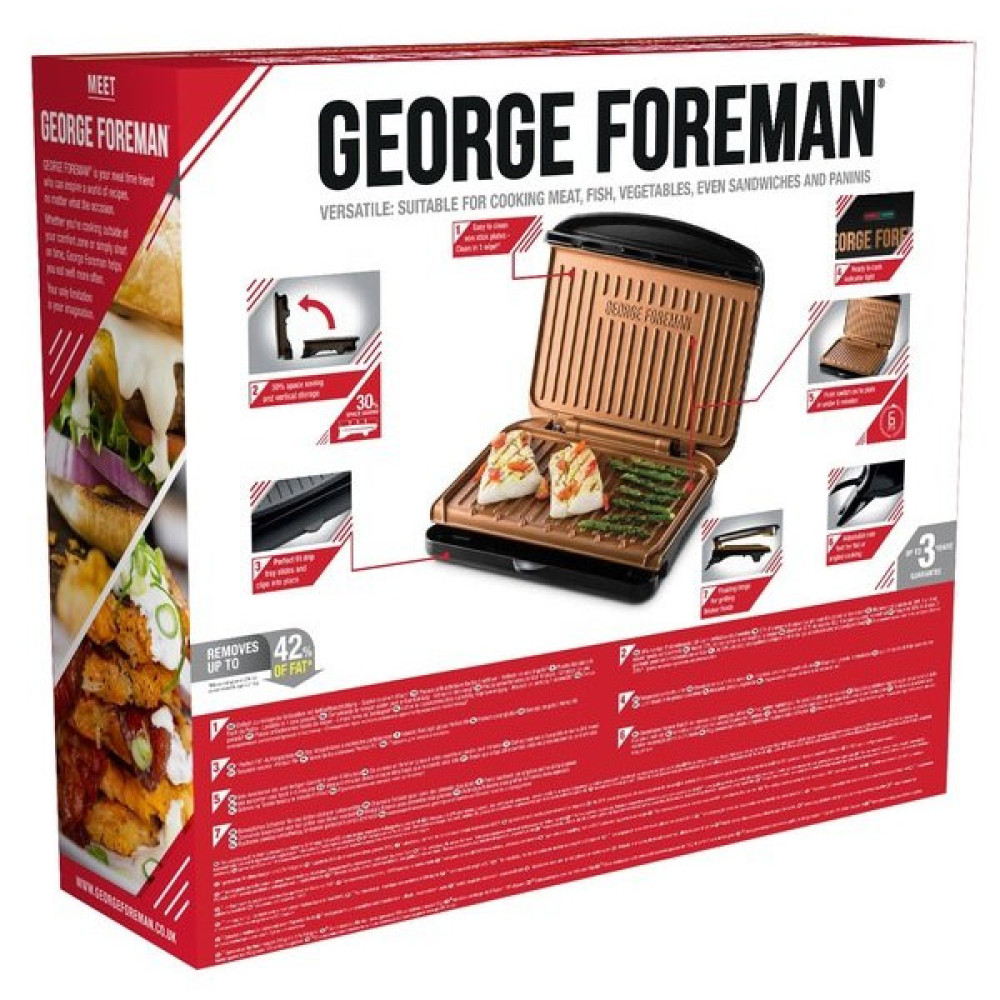 Гриль George Foreman притискний Fit Grill Copper Medium 1630Вт, темп. режимів-1, пластик, чорний