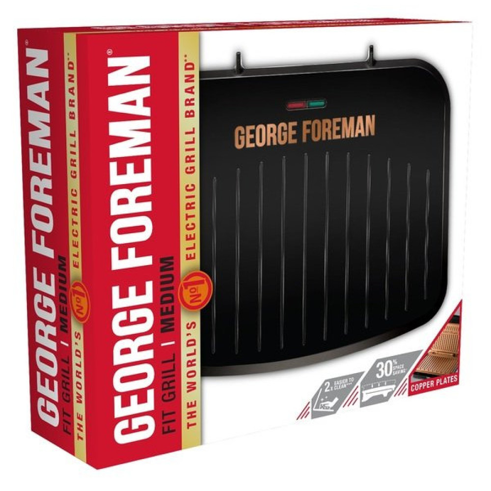 Гриль George Foreman притискний Fit Grill Copper Medium 1630Вт, темп. режимів-1, пластик, чорний
