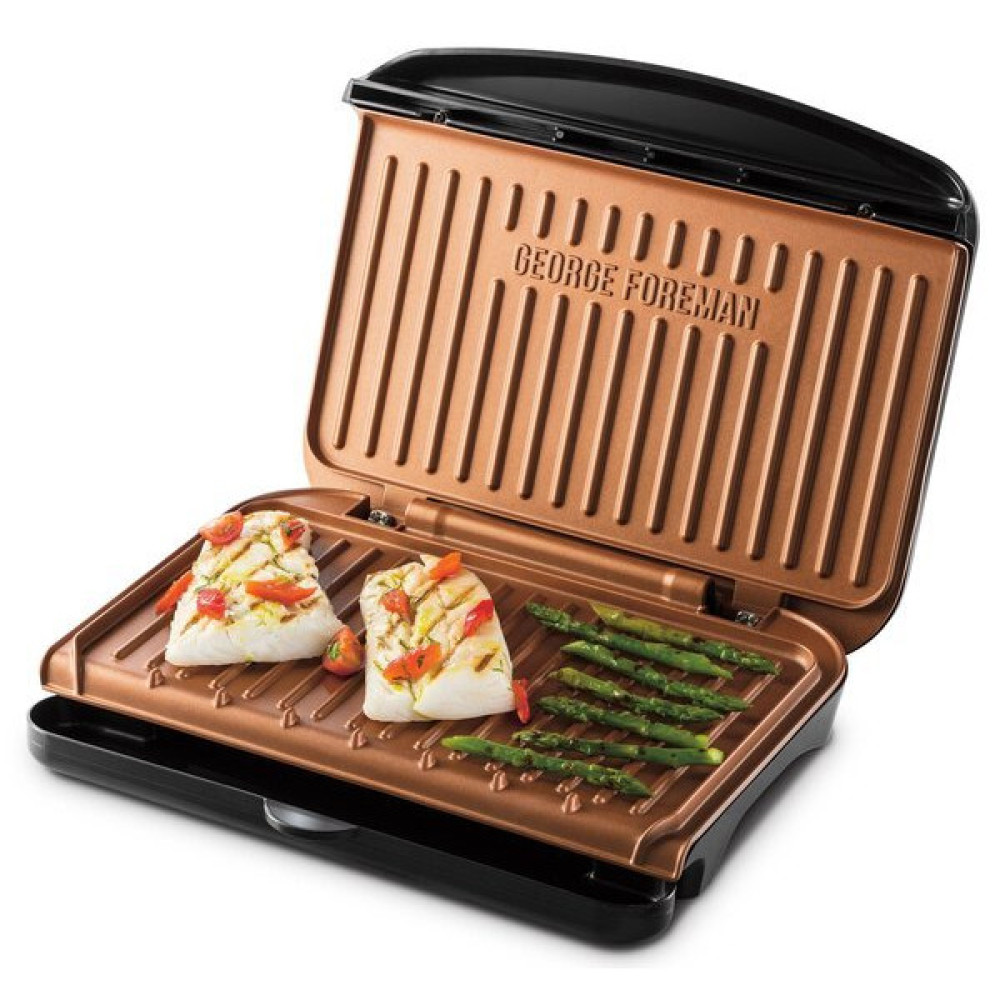 Гриль George Foreman притискний Fit Grill Copper Medium 1630Вт, темп. режимів-1, пластик, чорний