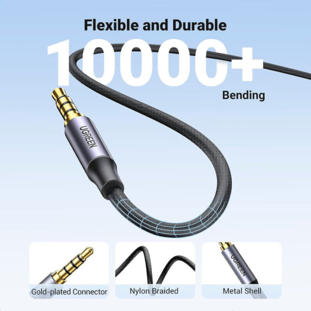 Кабель мультимедійний 3.5mm M to 3.5mm M 3.0m (4pin) AV183 aluminum gray Ugreen (20785)