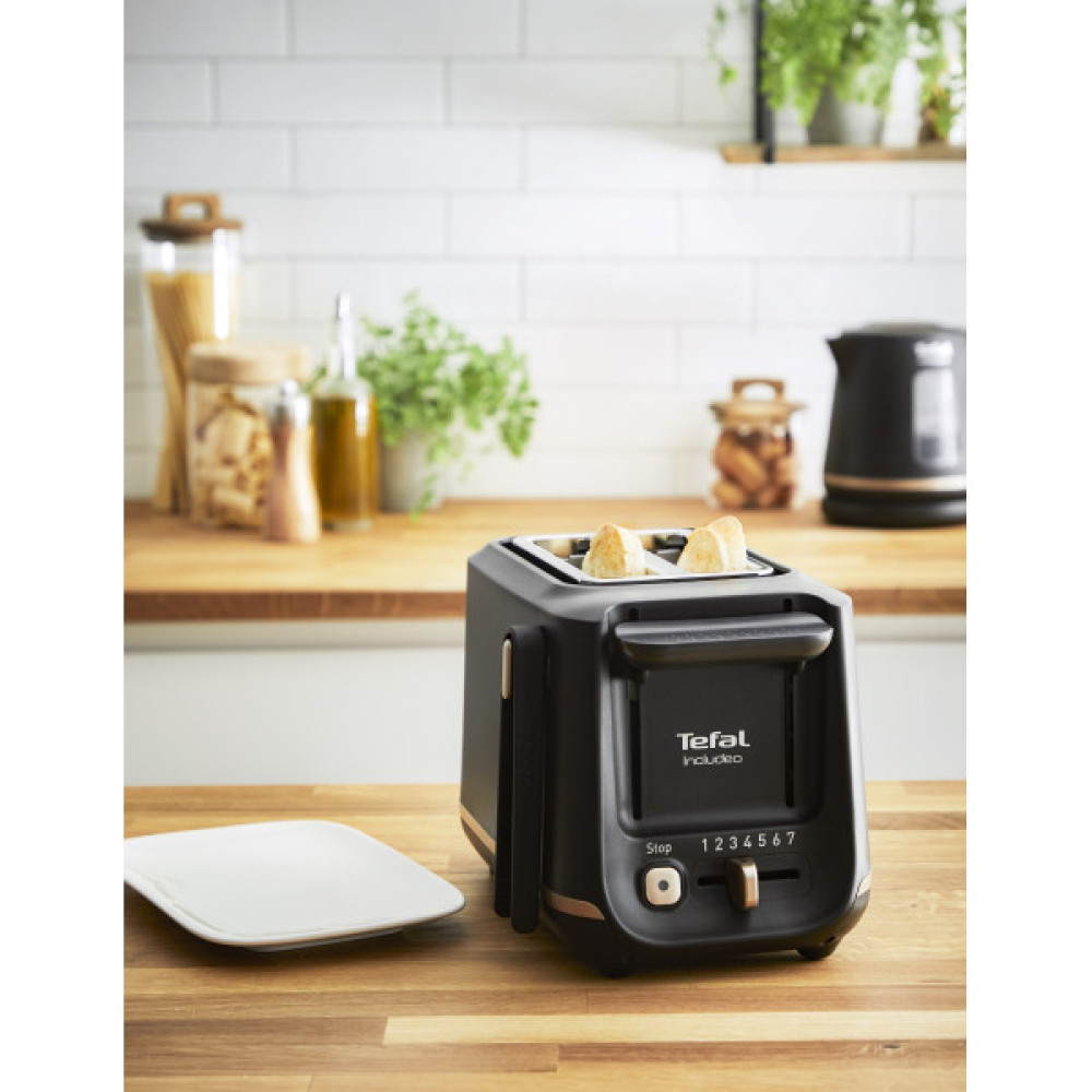 Тостер Tefal Includeo 850Вт, розморожування, щипці, термопластик, чорний